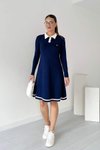 Lacivert Midi Uzun Kollu Polo Yaka Modal Elbise