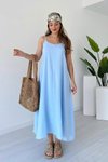 Mavi Astarlı Ayarlanabilir Askılı Müslin Elbise