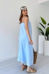 Mavi Astarlı Ayarlanabilir Askılı Müslin Elbise