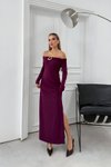 Long Strapless Slit Accessory-Detail Dress - Plum