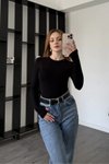 Siyah Basic Parmak Geçmeli Bluz