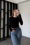 Siyah Basic Parmak Geçmeli Bluz