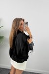 Siyah Bomber Premium Saten Yarasa Kol Ceket