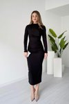 Midi Scuba Draped Back-Slit Dress - Black
