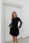 Siyah Mini Pileli Drapeli Elbise
