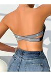 Siyah Askısız Crop Simli Çarpraz Lastikli Büstiyer