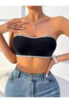 Siyah Askısız Crop Simli Çarpraz Lastikli Büstiyer