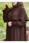 Acı Kahve Örme Pelerinli Tesettür Elbise