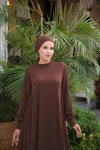 Acı Kahve Örme Yandan Büzgülü Tesettür Elbise
