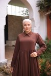 Acı Kahve Pelerinli Yakalı Tesettür Abiye Elbise