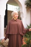 Acı Kahve Pelerinli Yakalı Tesettür Abiye Elbise