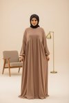 Oversize Knitted Yoked Modest Dress - Beige
