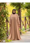 Bej Oversize Robalı Örme Tesettür Elbise