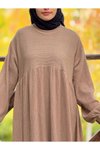 Bej Oversize Robalı Örme Tesettür Elbise