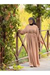 Bej Oversize Robalı Örme Tesettür Elbise
