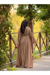 Bej Oversize Robalı Örme Tesettür Elbise