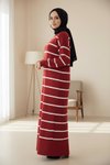 Bordo Çizgili Triko Tesettür Elbise