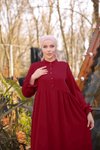Bordo Katlı Yarım Patlı Tesettür Elbise