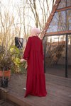 Bordo Katlı Yarım Patlı Tesettür Elbise
