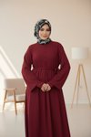 Bordo Örme Kaplama Düğmeli Kolluklu Tesettür Elbise