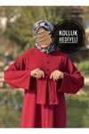 Bordo Örme Kaplama Düğmeli Kolluklu Tesettür Elbise