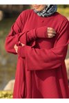 Bordo Örme Kaplama Düğmeli Kolluklu Tesettür Elbise
