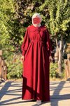 Bordo Örme Seyyar Bebe Yakalı Tesettür Elbise