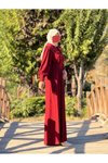 Bordo Örme Seyyar Bebe Yakalı Tesettür Elbise