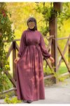 Bordo Oversize Örme Robalı Tesettür Elbise