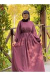 Bordo Oversize Örme Robalı Tesettür Elbise