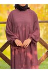 Bordo Oversize Örme Robalı Tesettür Elbise