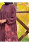 Bordo Oversize Örme Robalı Tesettür Elbise