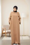 Camel Örme Ferace Anvelop Kolluklu Tesettür Elbise
