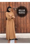 Camel Örme Ferace Anvelop Kolluklu Tesettür Elbise