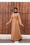 Camel Örme Ferace Anvelop Kolluklu Tesettür Elbise