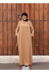 Camel Örme Ferace Anvelop Kolluklu Tesettür Elbise