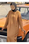 Camel Örme Ferace Anvelop Kolluklu Tesettür Elbise