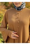Camel Örme Kaplama Düğmeli Kolluklu Tesettür Elbise