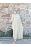 Ekru Dantelli Örme Yandan Bağlamalı Tesettür Elbise