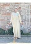 Ekru Dantelli Örme Yandan Bağlamalı Tesettür Elbise