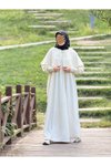 Ekru Örme Pelerinli Tesettür Elbise