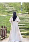 Ekru Örme Pelerinli Tesettür Elbise