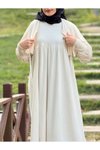 Ekru Örme Pelerinli Tesettür Elbise