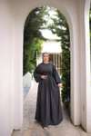 Füme Oversize Robalı Büzgülü Tesettür Elbise