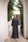 Füme Oversize Robalı Büzgülü Tesettür Elbise