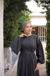 Füme Oversize Robalı Büzgülü Tesettür Elbise