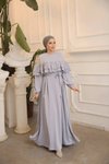 Relaxed Fit Double Ruffled Modest Dress - Marl Grey