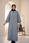 Gri Oversize Triko Tasarım Tesettür Elbise