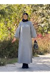 Gri Oversize Triko Tasarım Tesettür Elbise