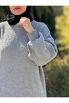 Gri Oversize Triko Tasarım Tesettür Elbise
